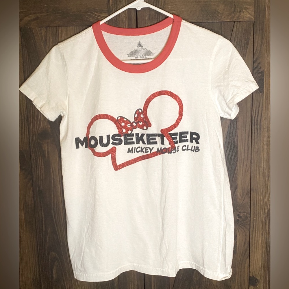 Disney White Tee with Red Ringer and Mouseketeer Graphic